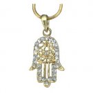 Golden Rhodium Hamsa Pendant with   Diamond-Colored Stones