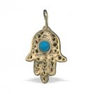Goldfild Pendant with Hamsa and Blue Turquoise Stone