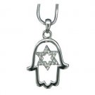 Rhodium Hamsa Pendant with a Star of David