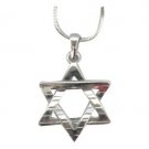 Rhodium Pendant Star of David with Etched Lines and Necklace