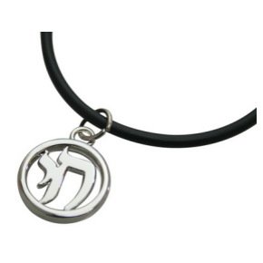 Circle Chai Pendant with Rubber Chain in Stainless Steel