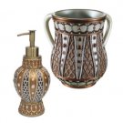 Hand washing set includes ritual hand washing pitcher and soap dispenser