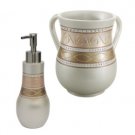 Matching decorative ritual hand washing pitcher and soap dispenser