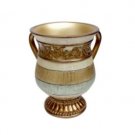 Gold Polyresin Washing Cup with Blue and White Stripes and Floral Pattern