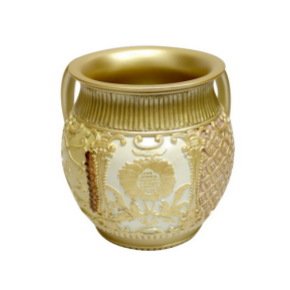 Polyresin Washing Cup with Floral Patterns in White and Gold