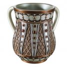 15cm Silver Polyresin Washing Cup with Brown Checkered Pattern and Red Circles