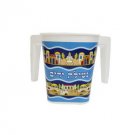 Plastic Washing Cup with Colorful Jerusalem in White and Blue