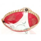 Painted Glass Bowl with Three Legs with Gold Rim and Red Flowers
