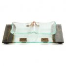 Glass Shabbat Salt Dish with Base of Wheat