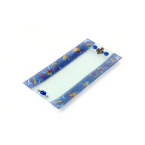Rectangular Glass Hanukkah Tray with Dreidels