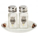 Shabbat Glass Salt and Pepper Shakers with White Flowers
