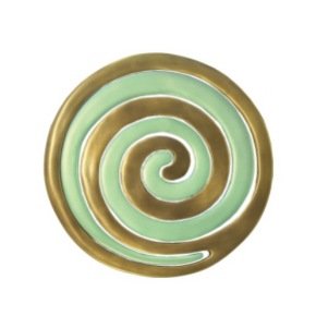 Yair Emanuel Anodized Aluminum Two Piece Trivet Set with Green and Gold Swirl