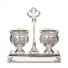 Silver Plated Salt Cellar Set with Double Base and Broad Leaves