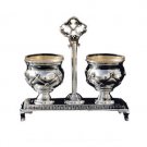 Silver Plated Salt Cellar Set with Double Base and Argyle Pattern