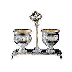 Silver Plated Salt Cellar Set with Double Base and Diagonal Stripes