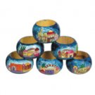 Yair Emanuel 6 Wood Napkin Rings with Jerusalem Depictions