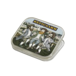 6 Centimeter Plastic Magnet Clip with Three Dancing Hassid's in Russian