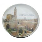 5cm Round Magnet with Tower of David and Jerusalem in Glass and Acrylic