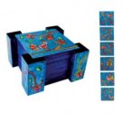 Yair Emanuel Hand Painted Wooden Coaster Set with Bird Motif