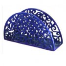 Yair Emanuel Aluminum Semi Circle Napkin Holder with Oriental Design in Blue Tones