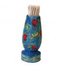 Yair Emanuel Painted Wooden Toothpick Stand with Pomegranates