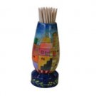 Yair Emanuel Painted Wooden Toothpick Stand with Jerusalem Vista