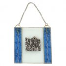 Glass Wall Hanging with Blue Leaves and Jerusalem