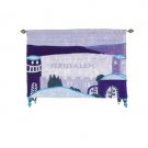 Yair Emanuel Wall Hanging With Jerusalem City & City Hills Design In Blue Backdrop