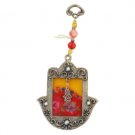 Pewter Hamsa with Glass Tableau in Red and Orange