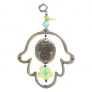 Pewter Hollow Hamsa with Flowers in Blue and Green