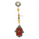 Metal Hamsa with Shma Israel and Orange and Red Beads