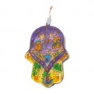 Painted Glass Hamsa by Yair Emanuel with a Menorah
