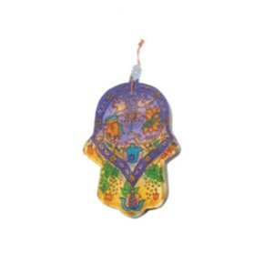 Small Hamsa by Yair Emanuel with Birds in Glass