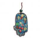 Yair Emanuel Small Jewish Motif Drawing Hand-Painted Hamsa on Wood