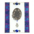 Glass Jewish Home Blessing with Hamsa and Electric Blue on Purple
