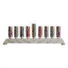 Sterling silver Hanukkah Menorah with Aluminum Inserts and Floral Pattern