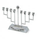 Sterling Silver Hanukkah Menorah with Applique Leaves and Wide Base