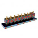 Yair Emanuel Multicolor Dreidel Menorah with Pomegranates in Wood