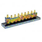 Yair Emanuel Multicolor Menorah of Dreidels with a Scene of Jerusalem in Wood