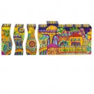 Yair Emanuel Multicolor Cut Out Menorah with Jerusalem Design in Wood