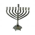 Traditional Hanukkah Menorah with Hexagonal Base in Nickel