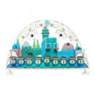 Menorah with Bright Colored Stained Glass and a Scene of Jerusalem
