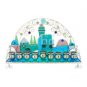 Menorah with Bright Colored Stained Glass and a Scene of Jerusalem
