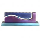 Yair Emanuel Curved Menorah with Waved Cutout Design in Various Blues in Aluminum