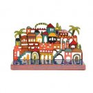 Yair Emanuel Multi-Colored Scene of Jerusalem Menorah with Palm Trees in Metal
