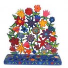 Yair Emanuel Floral Pattern Menorah in Bright Colors in Painted Metal