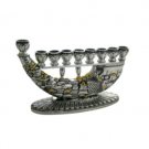 Menorah Shaped Like a Shofar with a Scene of Jerusalem in Polyresin