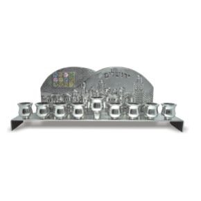 28x13 cm menorah in nickel with Jerusalem written in Hebrew