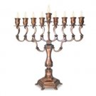 28 Centimeter Hanukkah Menorah in Copper with Engraved Filigrees