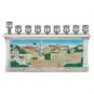 Menorah in Gray with a Hand-Painted Scene of Jerusalem in Ceramic